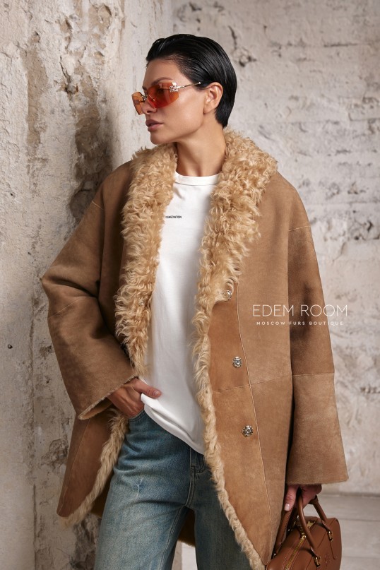 итальянская шубка - дубленка на мехе тиградо