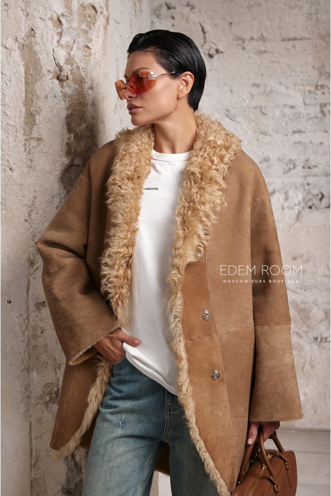 итальянская шубка - дубленка на мехе тиградо