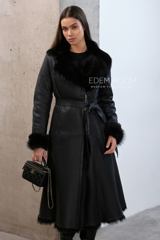 приталенная дублёнка на мехе тосканы