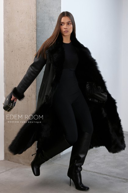 приталенная дублёнка на мехе тосканы