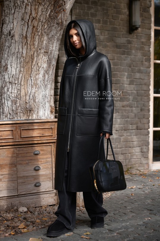 дублёнка из силки с капюшоном