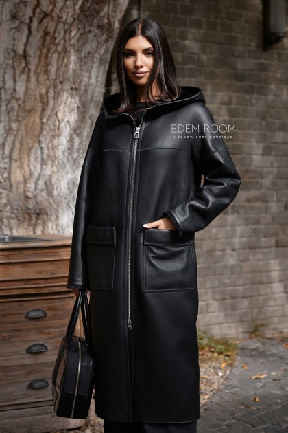 дублёнка из силки с капюшоном