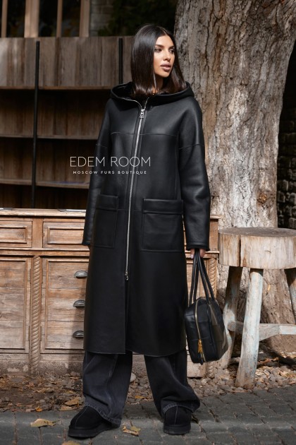 дублёнка из силки с капюшоном