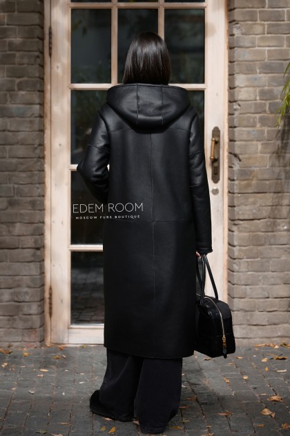 дублёнка из силки с капюшоном