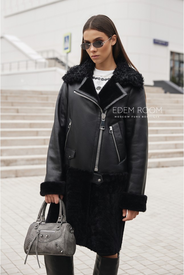 комбинированная дублёнка на молнии