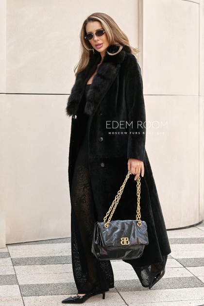 длинная дублёнка с воротником из куницы длинная дублёнка с воротником из куницы
