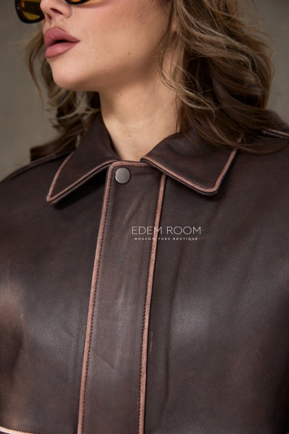 коричневая куртка из винтажной кожи