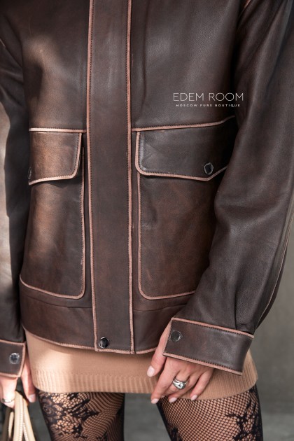 коричневая куртка из винтажной кожи