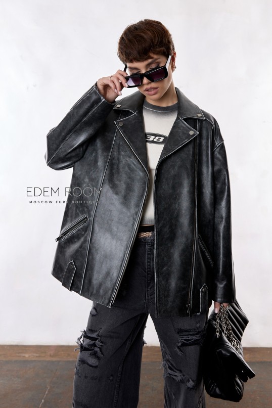 удлиненная кожаная куртка - косуха