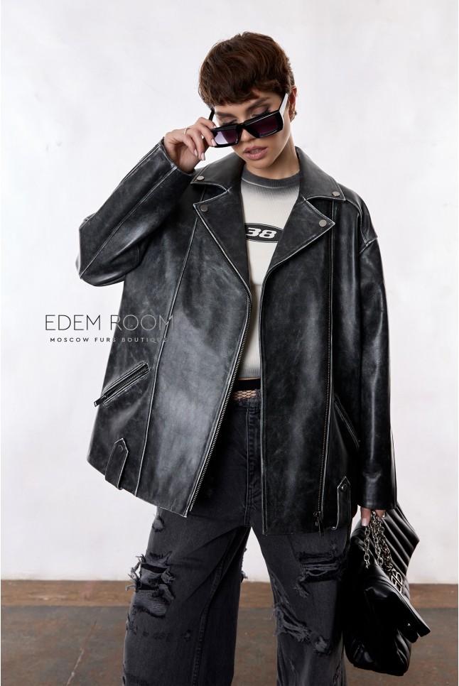 удлиненная кожаная куртка - косуха