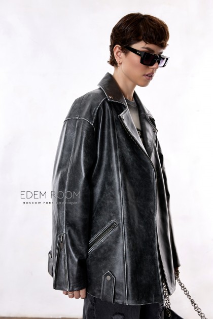 удлиненная кожаная куртка - косуха