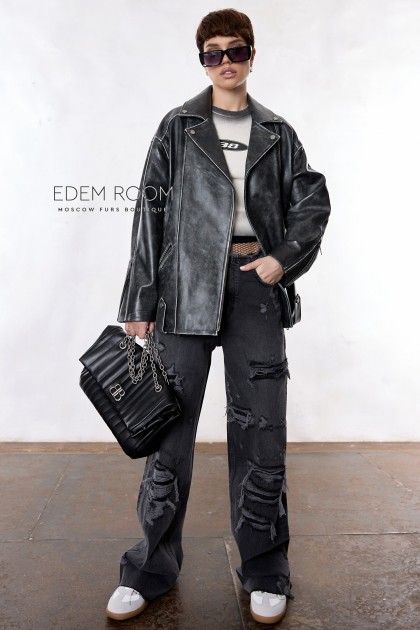 удлиненная кожаная куртка - косуха