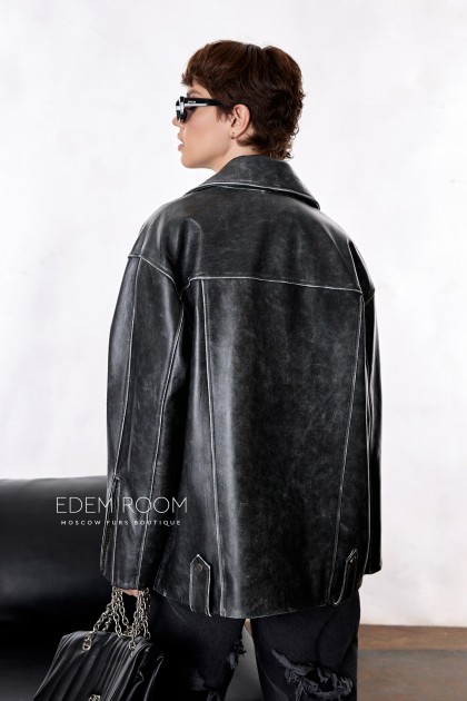 удлиненная кожаная куртка - косуха