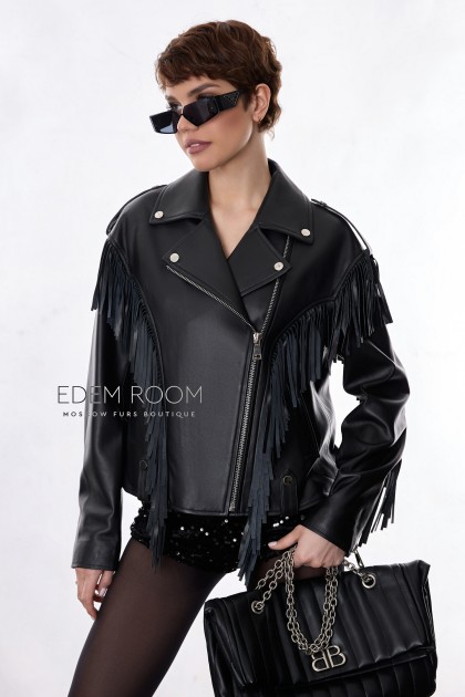 кожаная косуха с бахромой