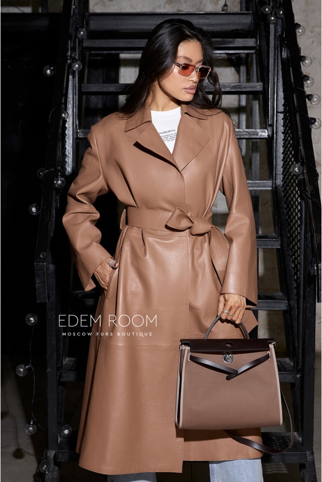 кожаный плащ с поясом