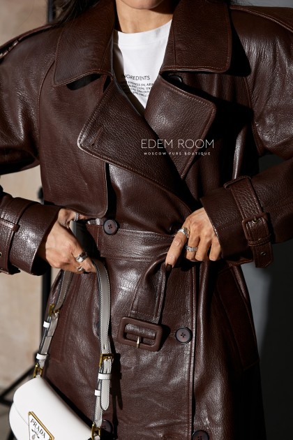 коричневый кожаный плащ в стиле Yves Saint Laurent