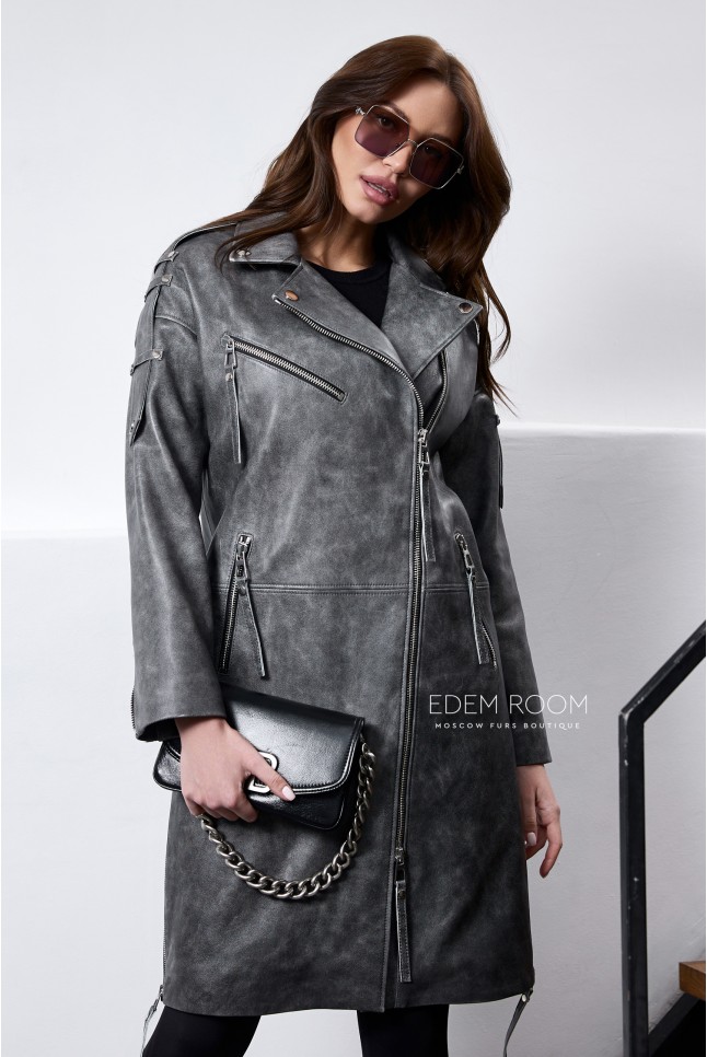 Кожаный плащ из винтажной кожи