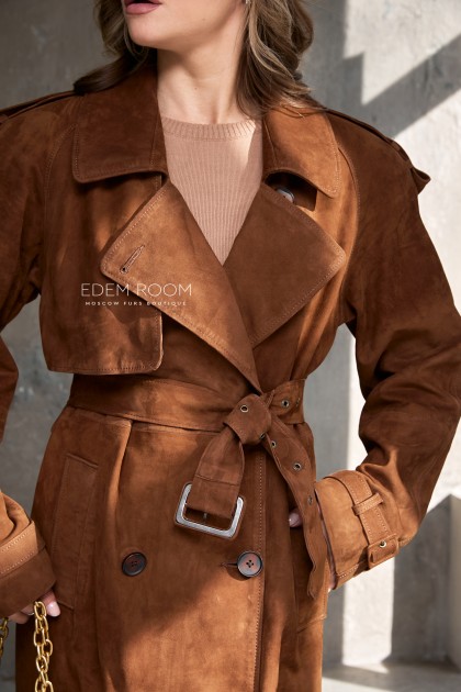 удлиненный тренч из натуральной замши