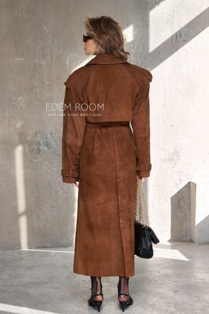 удлиненный тренч из натуральной замши