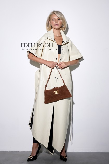 Кожаный плащ - жилет под пояс