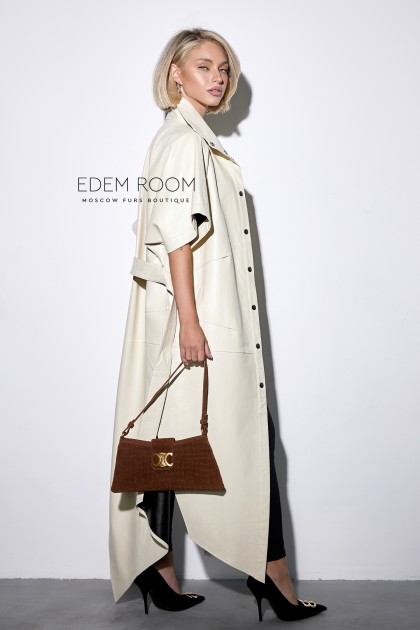 Кожаный плащ - жилет под пояс