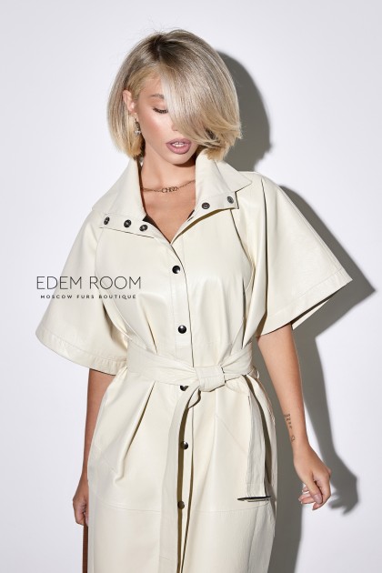 Кожаный плащ - жилет под пояс