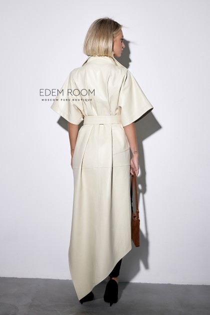 Кожаный плащ - жилет под пояс