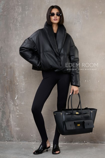 модный кожаный пуховик