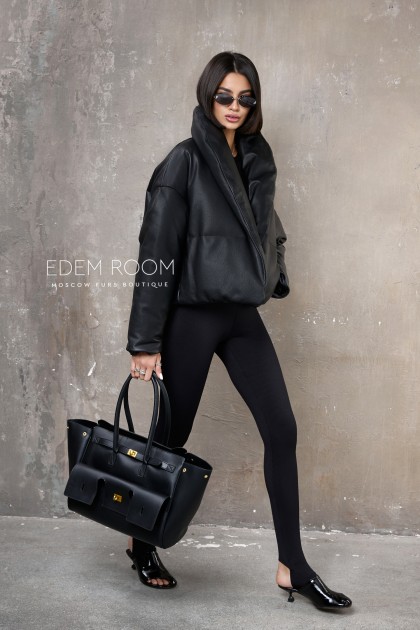 модный кожаный пуховик