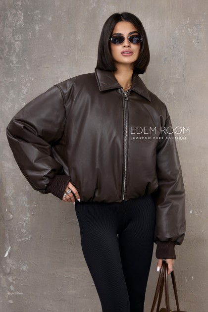 молодёжный кожаный пуховик