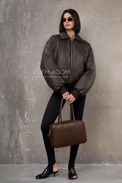 молодёжный кожаный пуховик