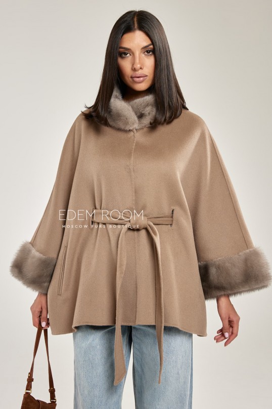 пальто - пончо  с мехом норки