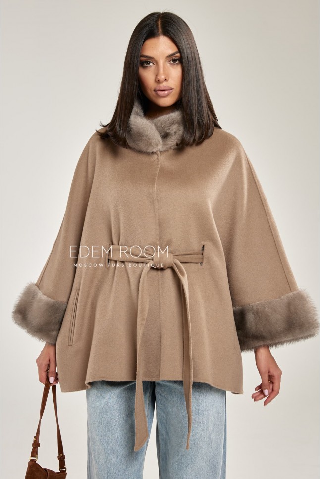 пальто - пончо  с мехом норки