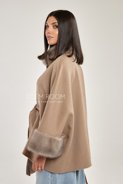 пальто - пончо  с мехом норки