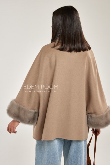 пальто - пончо  с мехом норки