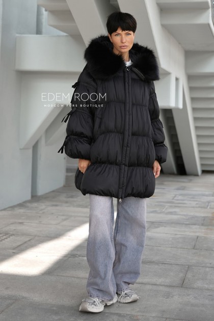 чёрный пуховик оверсайз