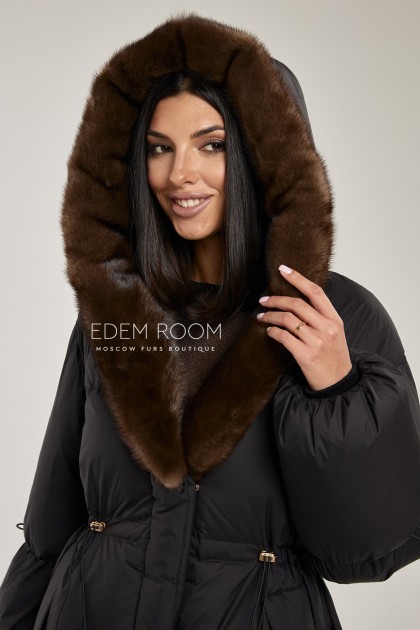 теплое пуховое пальто с мехом