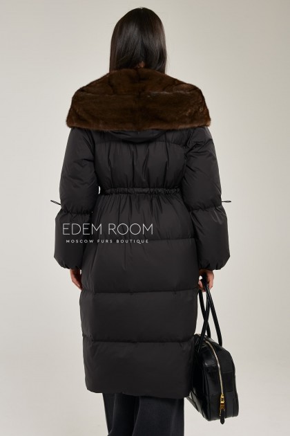 теплое пуховое пальто с мехом