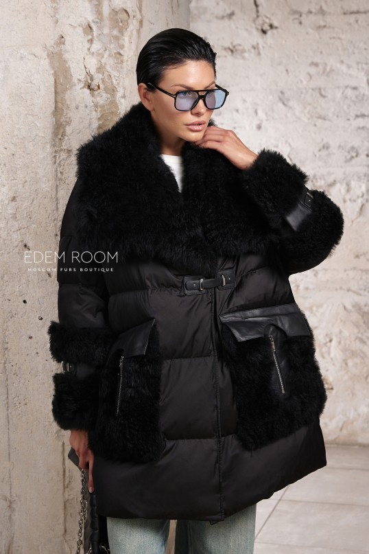 Пуховик - дублёнка с мехом тиградо