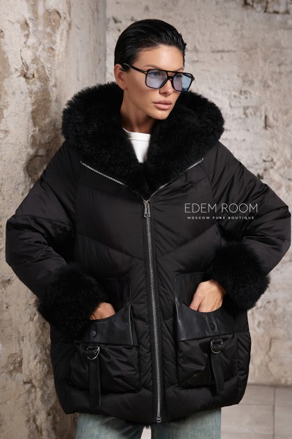 Итальянский пуховик - дублёнка с мехом тиградо Итальянский пуховик - дублёнка с мехом тиградо