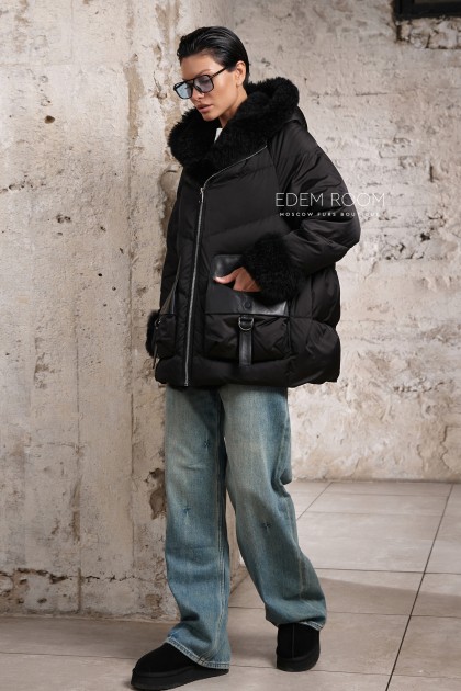 Итальянский пуховик - дублёнка с мехом тиградо Итальянский пуховик - дублёнка с мехом тиградо