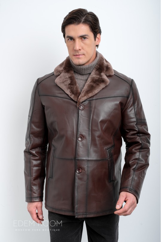 коричневая мужская дублёнка 