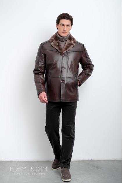 коричневая мужская дублёнка 