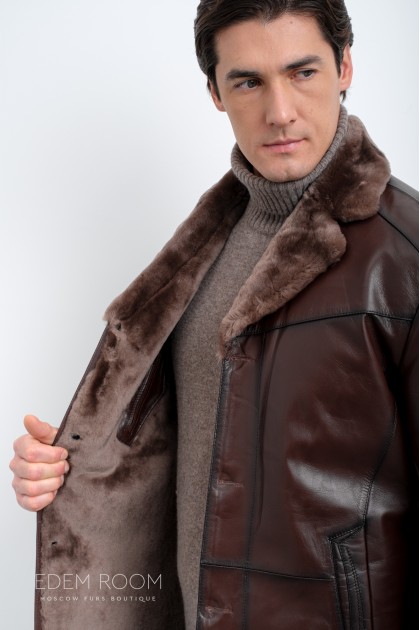 коричневая мужская дублёнка 