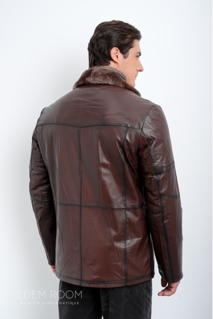 коричневая мужская дублёнка 