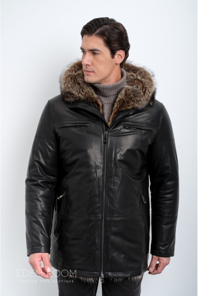 Дублёнка мужская на мехе енота