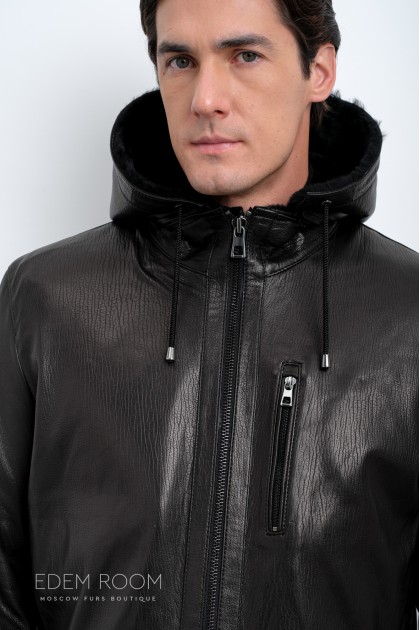 удлинённая мужская дублёнка с капюшоном удлинённая мужская дублёнка с капюшоном