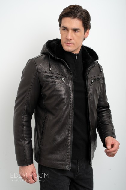 короткая куртка - дублёнка с капюшоном короткая куртка - дублёнка с капюшоном