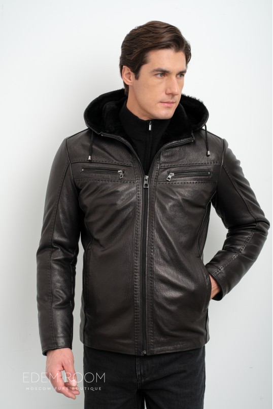 короткая куртка - дублёнка с капюшоном короткая куртка - дублёнка с капюшоном