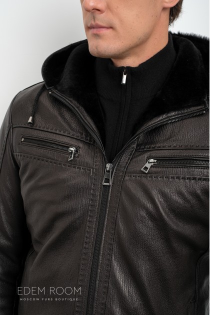 короткая куртка - дублёнка с капюшоном короткая куртка - дублёнка с капюшоном